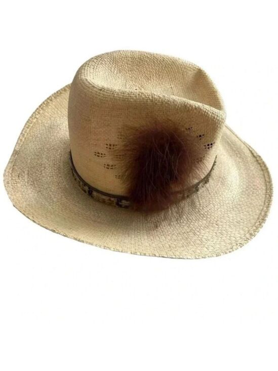 The Great Western Hat Accessories - The Great Western Feather Straw Cowboy Cowgirl Hat Unisex, Country, Coachella,